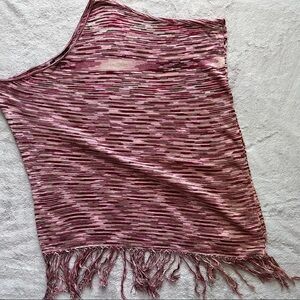 BCBGMaxAzria Pink and Burgundy Patterned Knit Poncho with Fringe